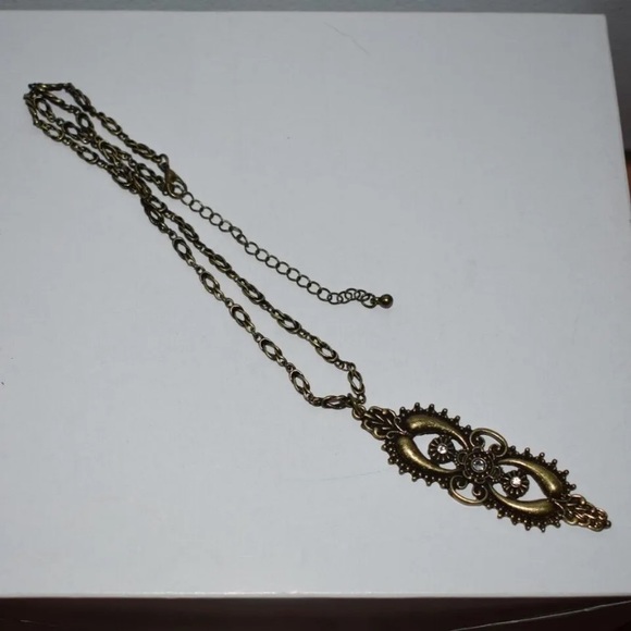 Vintage Old Gold Brown Looking Necklace With Matching Earrings Pretty - Picture 8 of 12